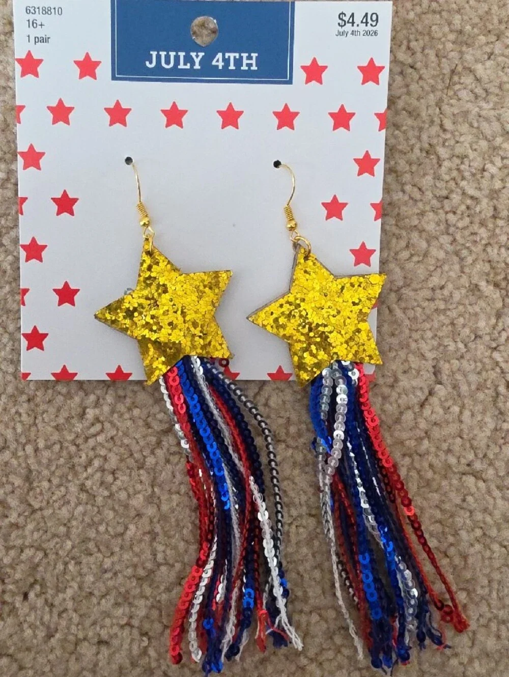 Hobby Lobby Kids Patriotic Star Tassel & Star Hoop Earring Set - Gold, Red, Blue